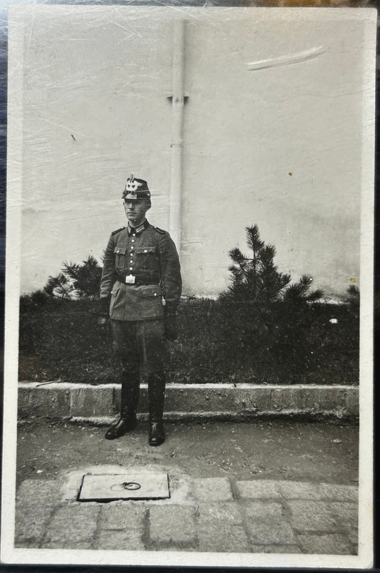 German WWII Photo Schutzpolizei Policeman W/ Shako Dated 1940