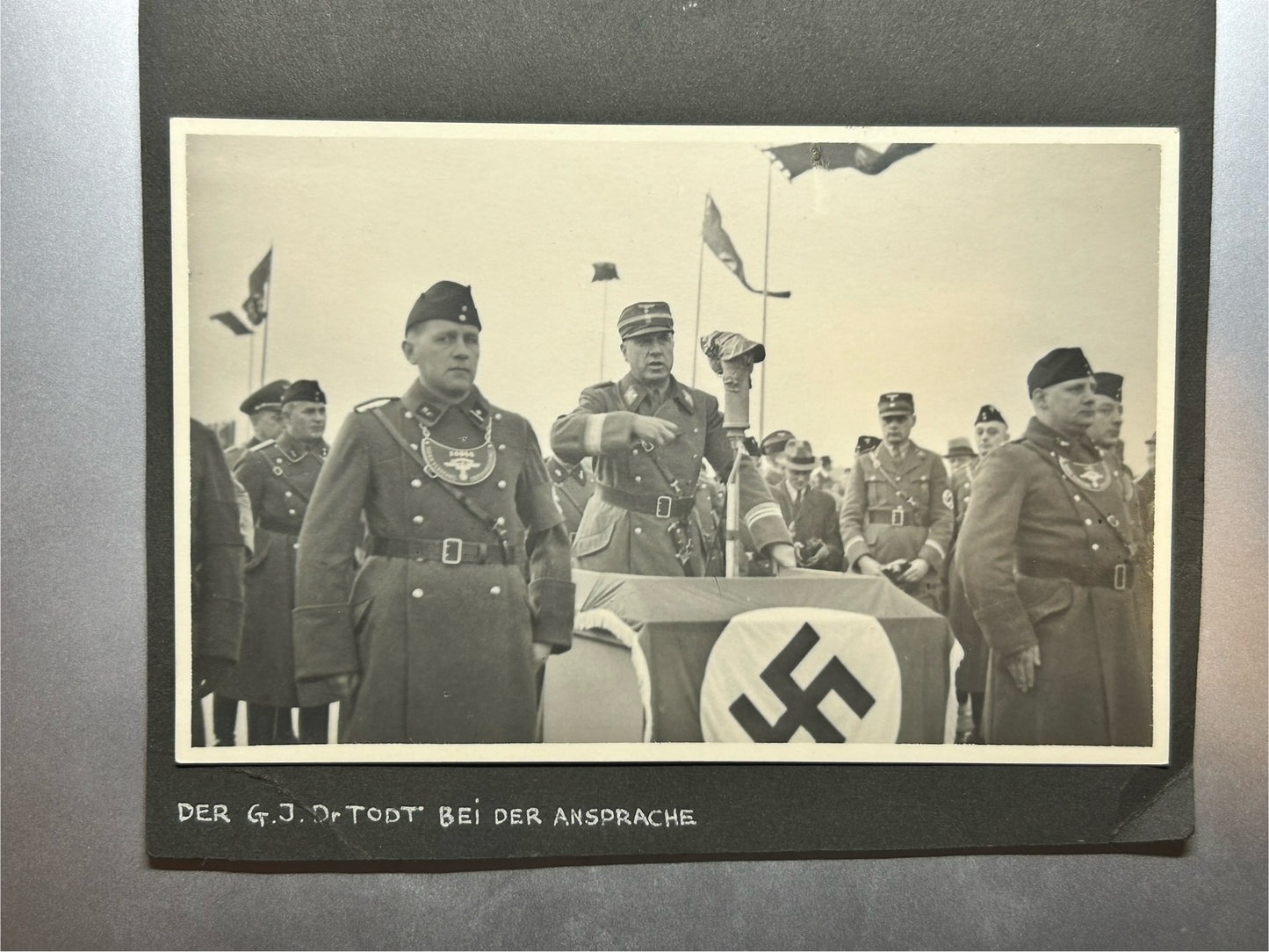 Cutout German WWII Photo Album Page 3x Photos Rare Content, Fritz Todt, SS, Generals, Hitler Youth Etc