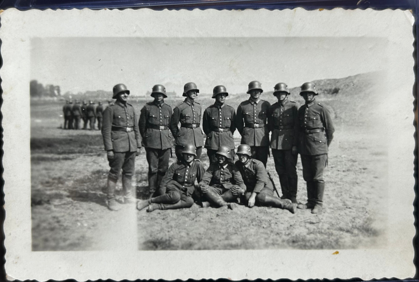 German WWII Photo Helmeted Wehrmacht/Heer Troops Posing