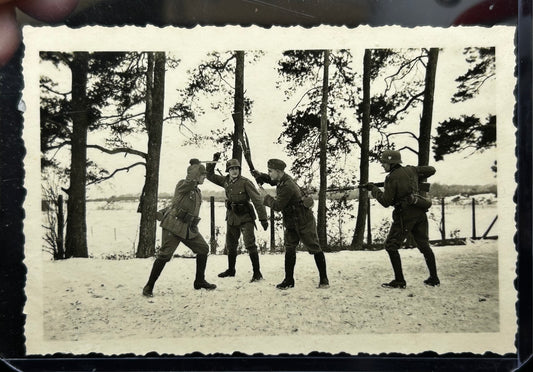 German WWII Photo Soldiers Play Fighting With Bayonets