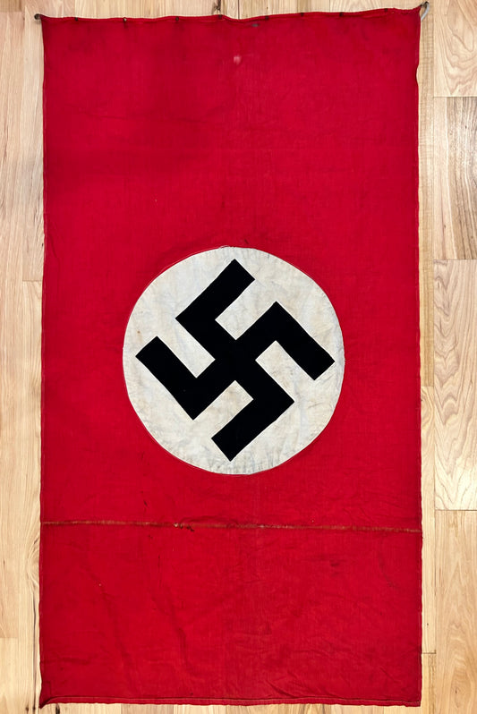 Rough NSDAP flag 53x30 inches. Small “rip” with original nails used for hanging