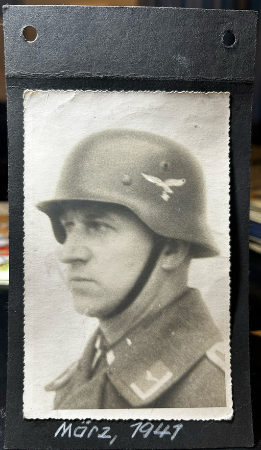 German WWII Photo Album Page Cutout Luftwaffe Portrait W/ Helmet