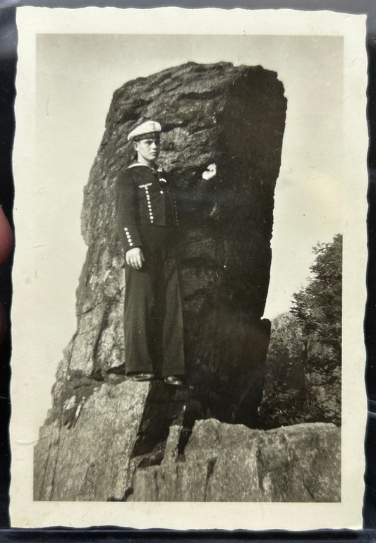 German WWII Kriegsmarine Sailor Photo With Tons Of Writing On The Back