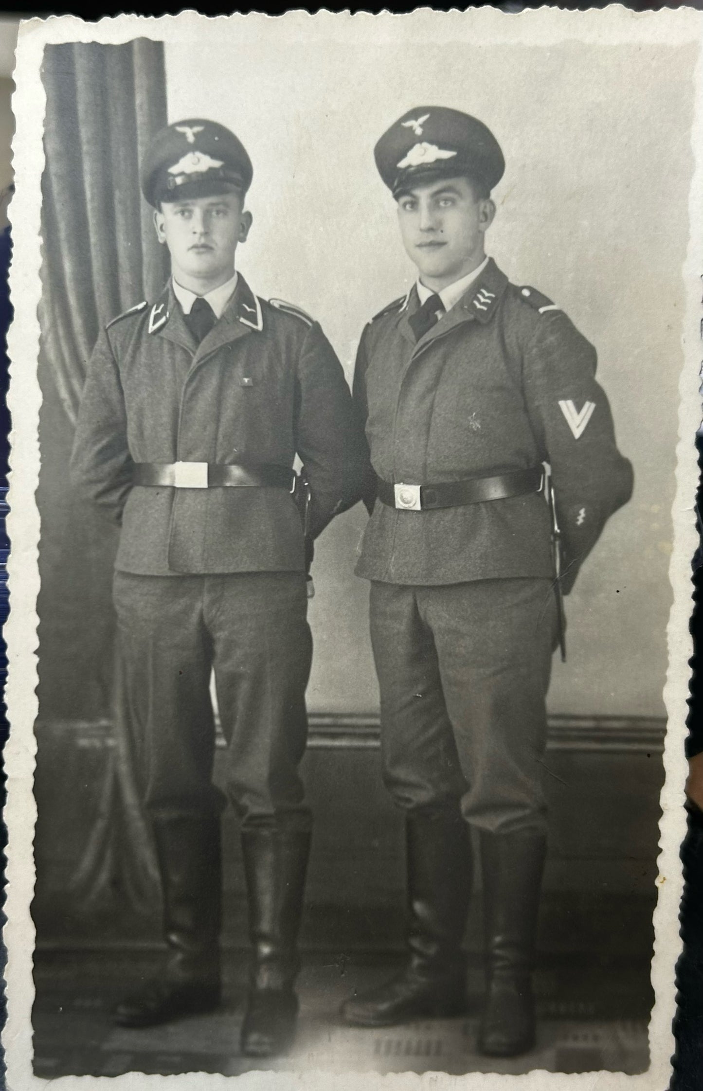 German WWII Photo Two Luftwaffe Men Dress Portrait (Flieger) (Feldwebel)