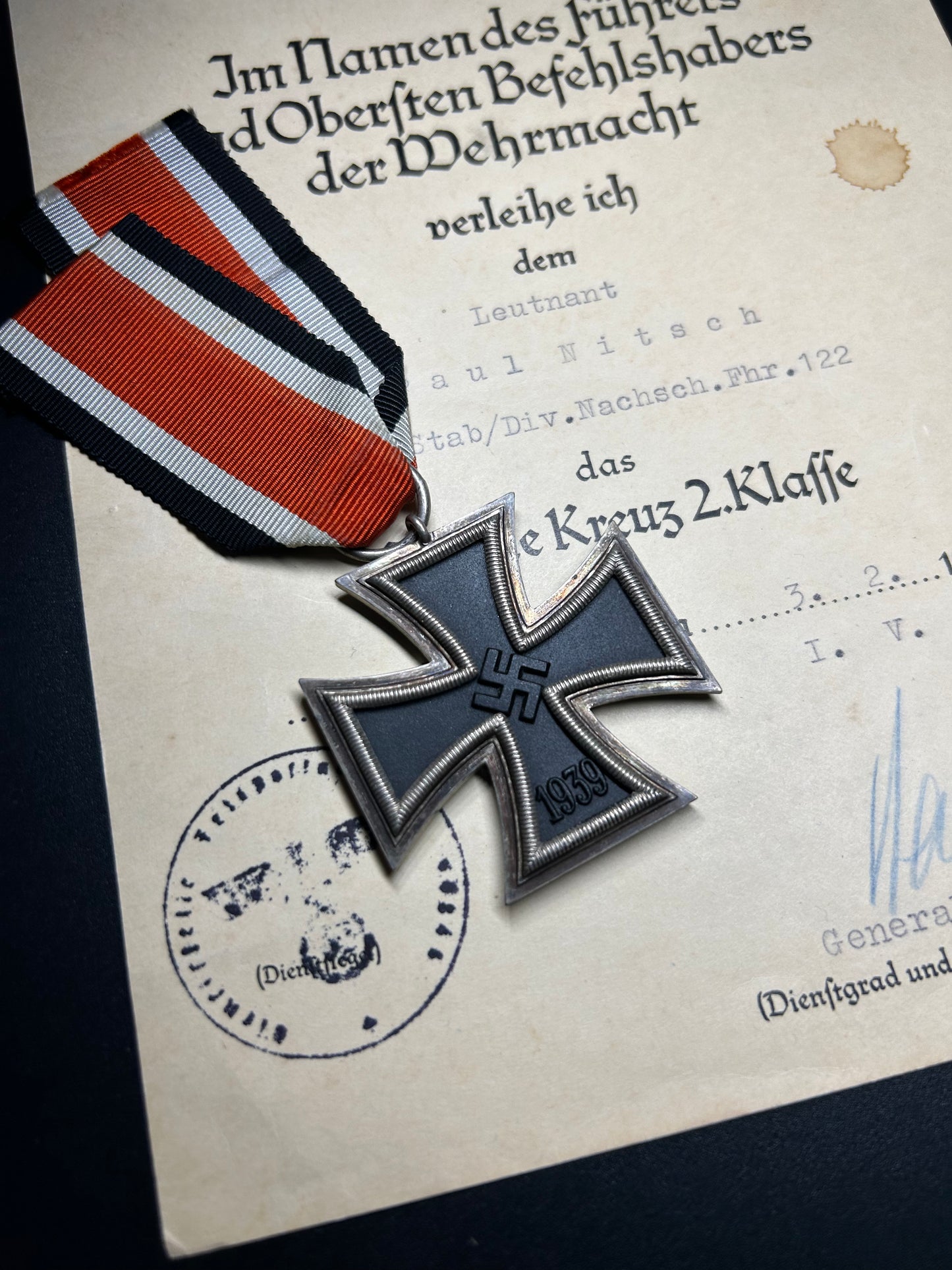 Iron Cross 2nd class with original award document signed by a general