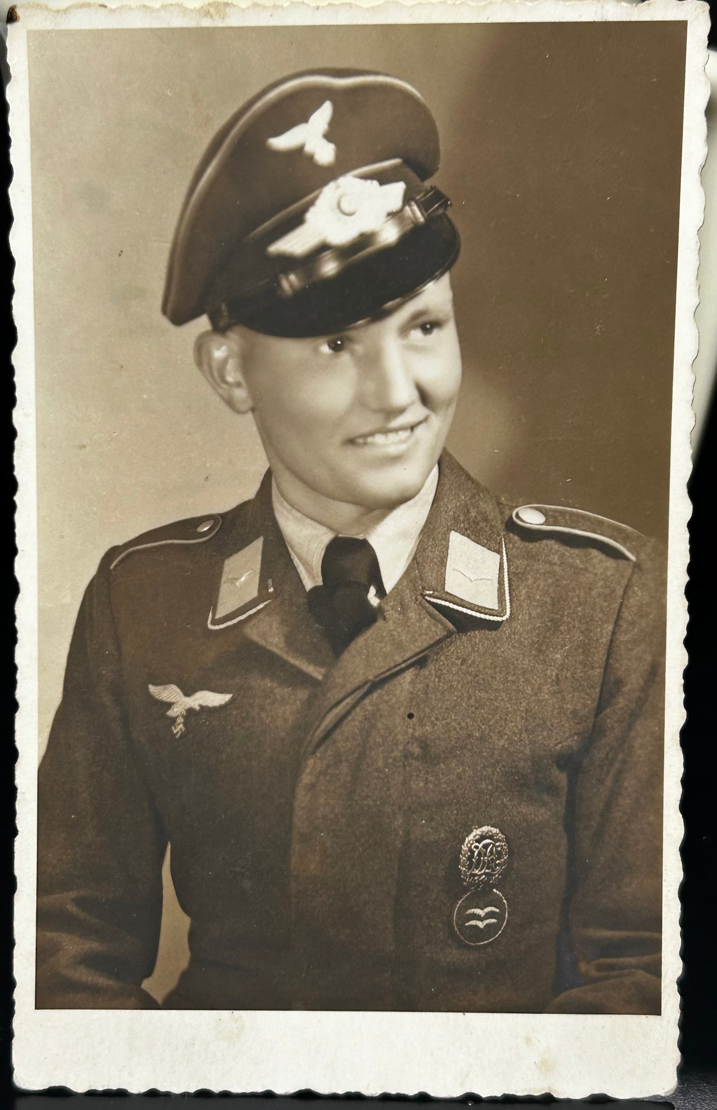 German WWII Luftwaffe NCO Portrait With Glider Pilot Insignia