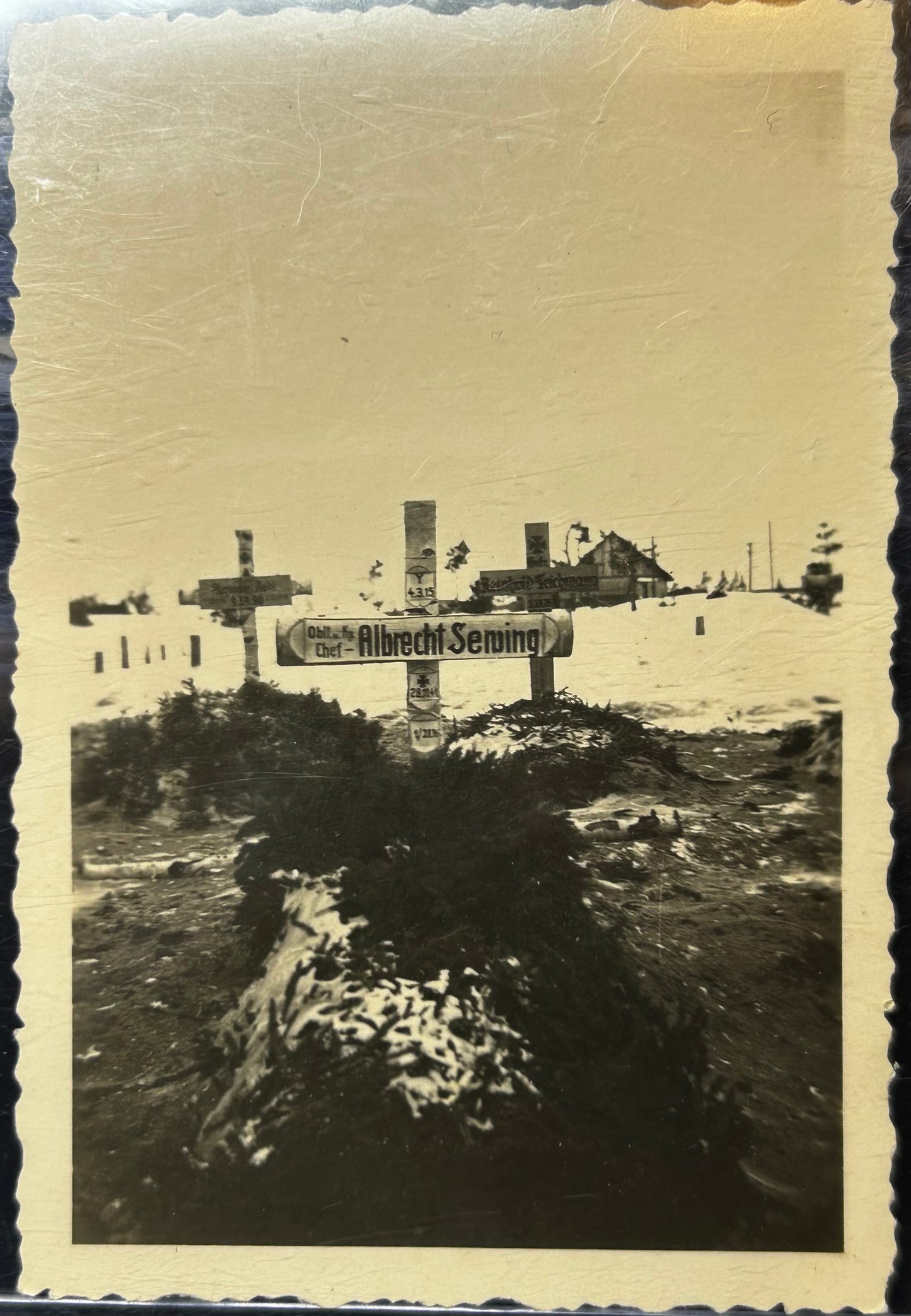 German WWII Photo KIA Grave W/ Well Marked & Named Cross