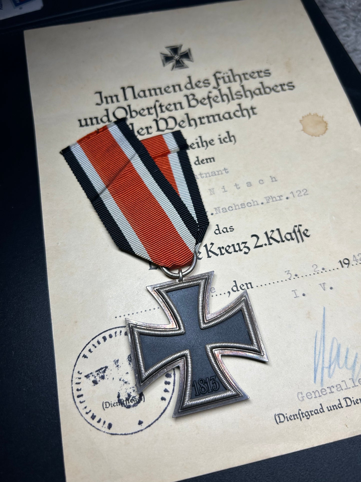Iron Cross 2nd class with original award document signed by a general