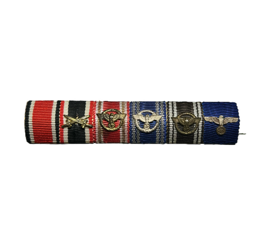 WOW! German 6 Place Ribbon Bar, Ek2, KVK W/ Swords, 25 Year NSDAP, 15 Year, 10 Year, 4 Year Heer