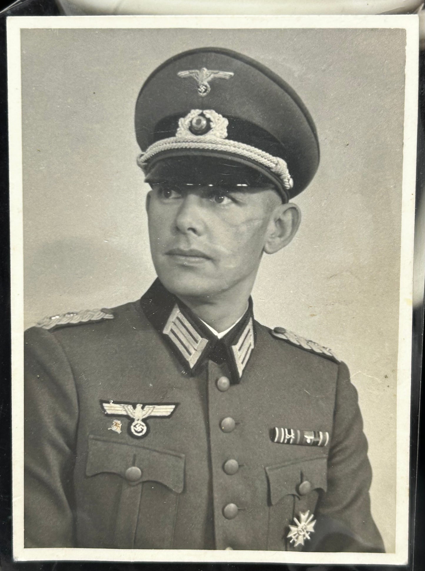 German WWII Heer Officer Portrait With Fencing Scars & Rare Eagle