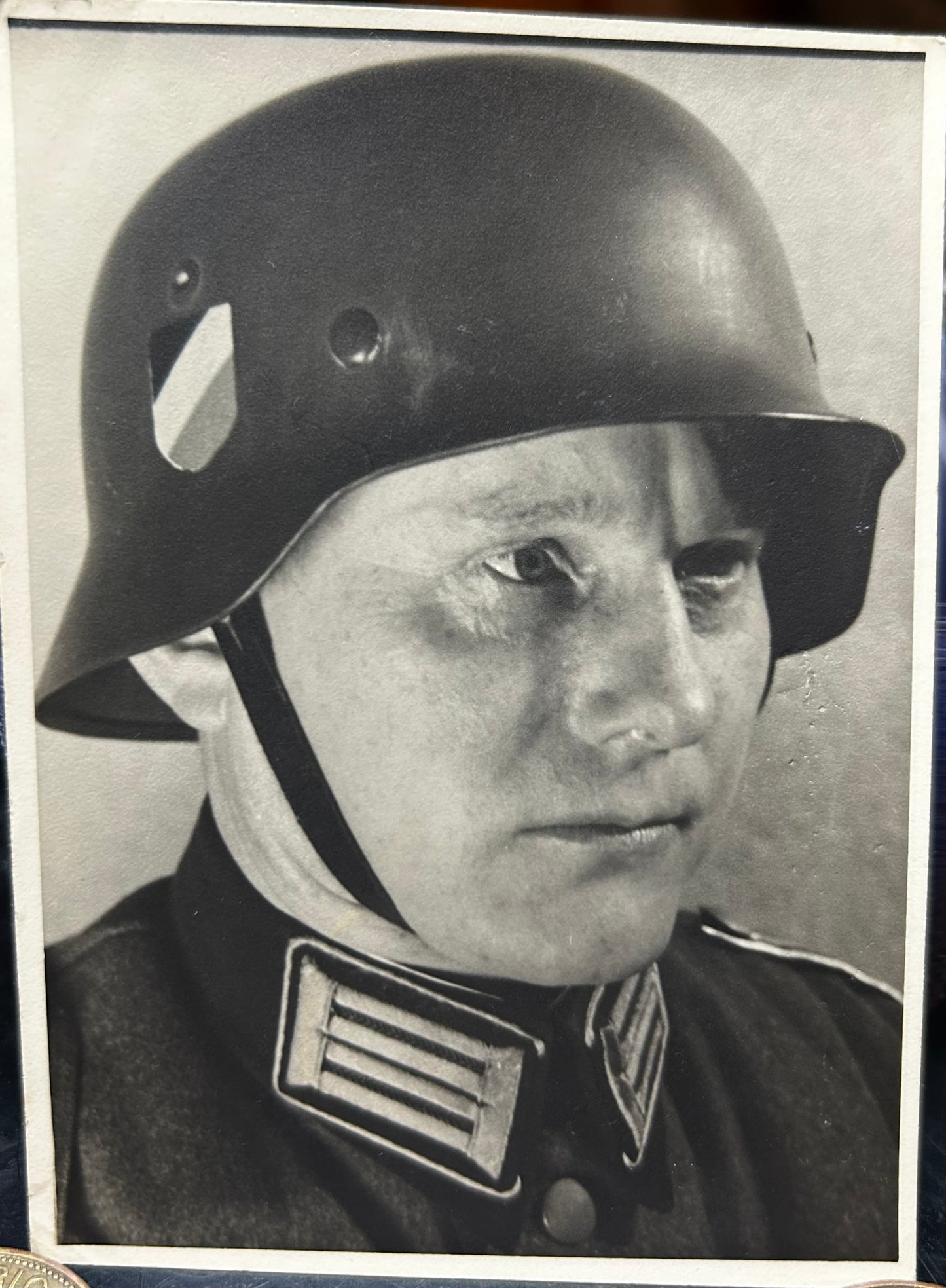 German WWII Photo Nice Helmeted Wehrmacht Portrait