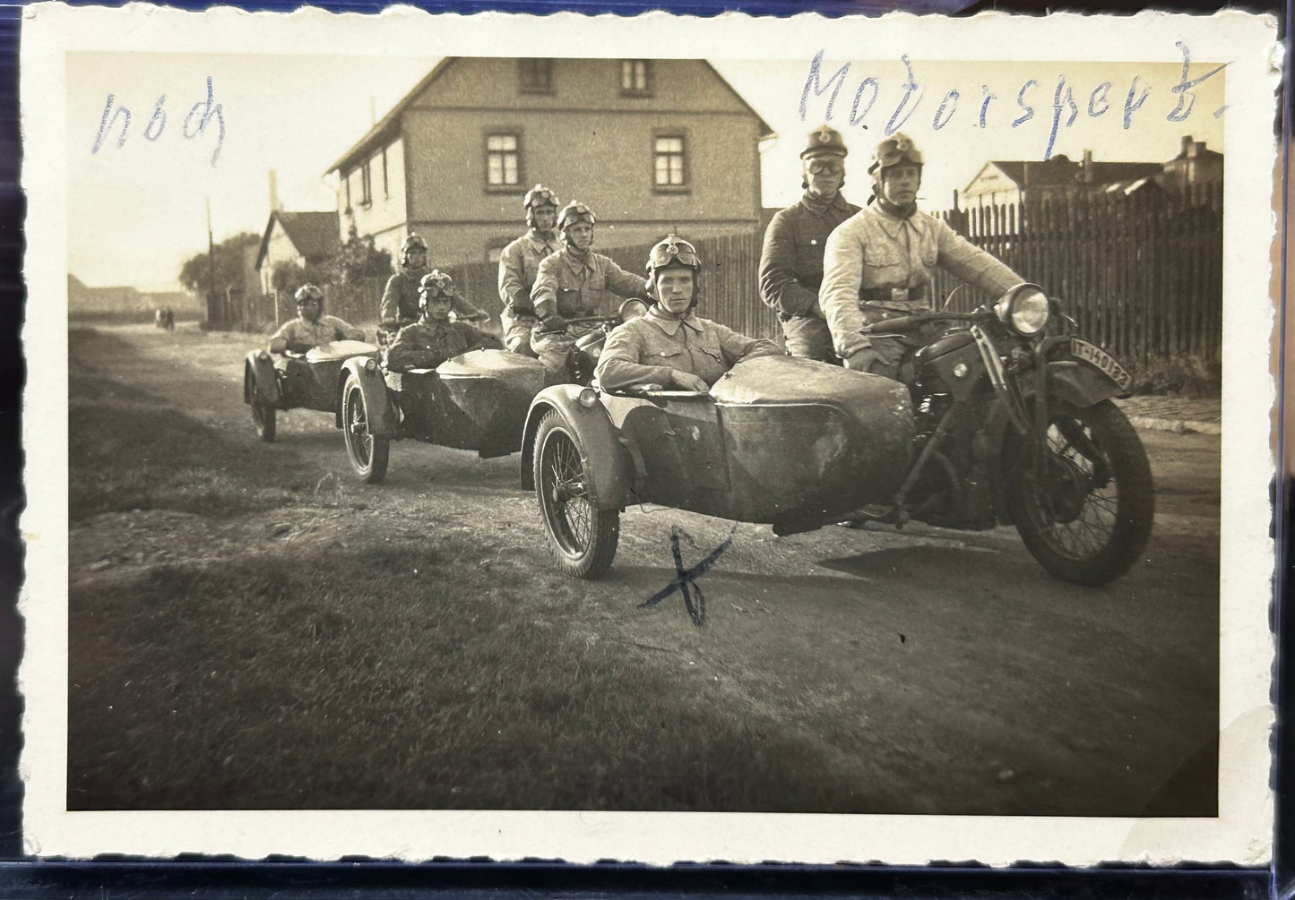 German WWII Photo Rare National Socialist Motor Korps Members (NSKK) On Motorcycles W/ Crash Helmets