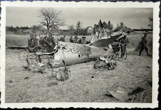 Rare! German WWII Photo Wehrmacht Troops W/ Shot Down Russian SB-2 Bomber