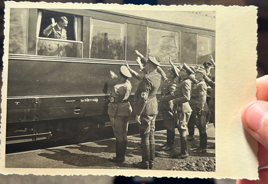 Original Photo Of Adolf Hitler Saluting From A Train. Postcard format 1/1
